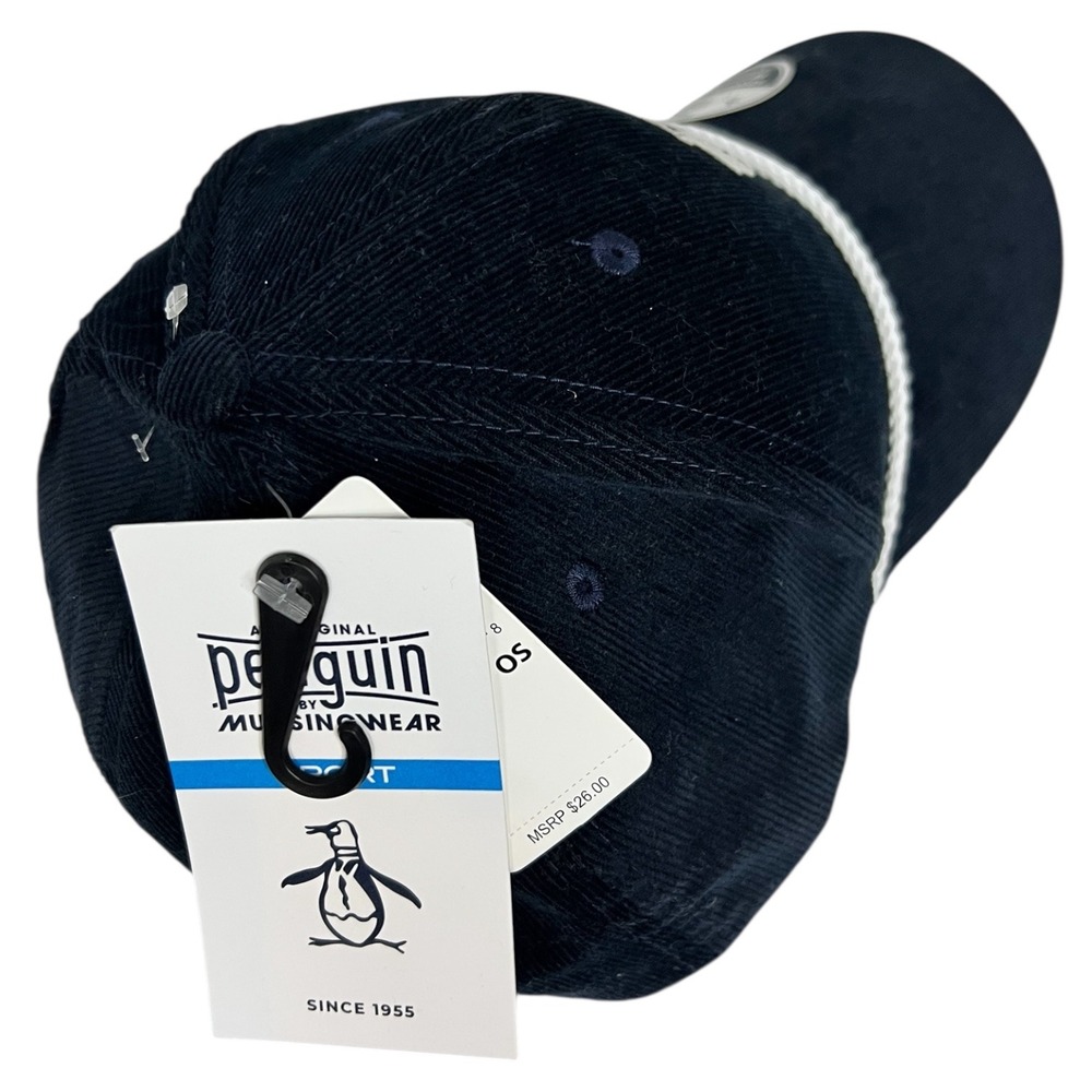 Original Penguin Mens Navy Blue Corduroy‎ Rope Baseball Cap Hat Pete Logo OS NEW - Picture 5 of 8